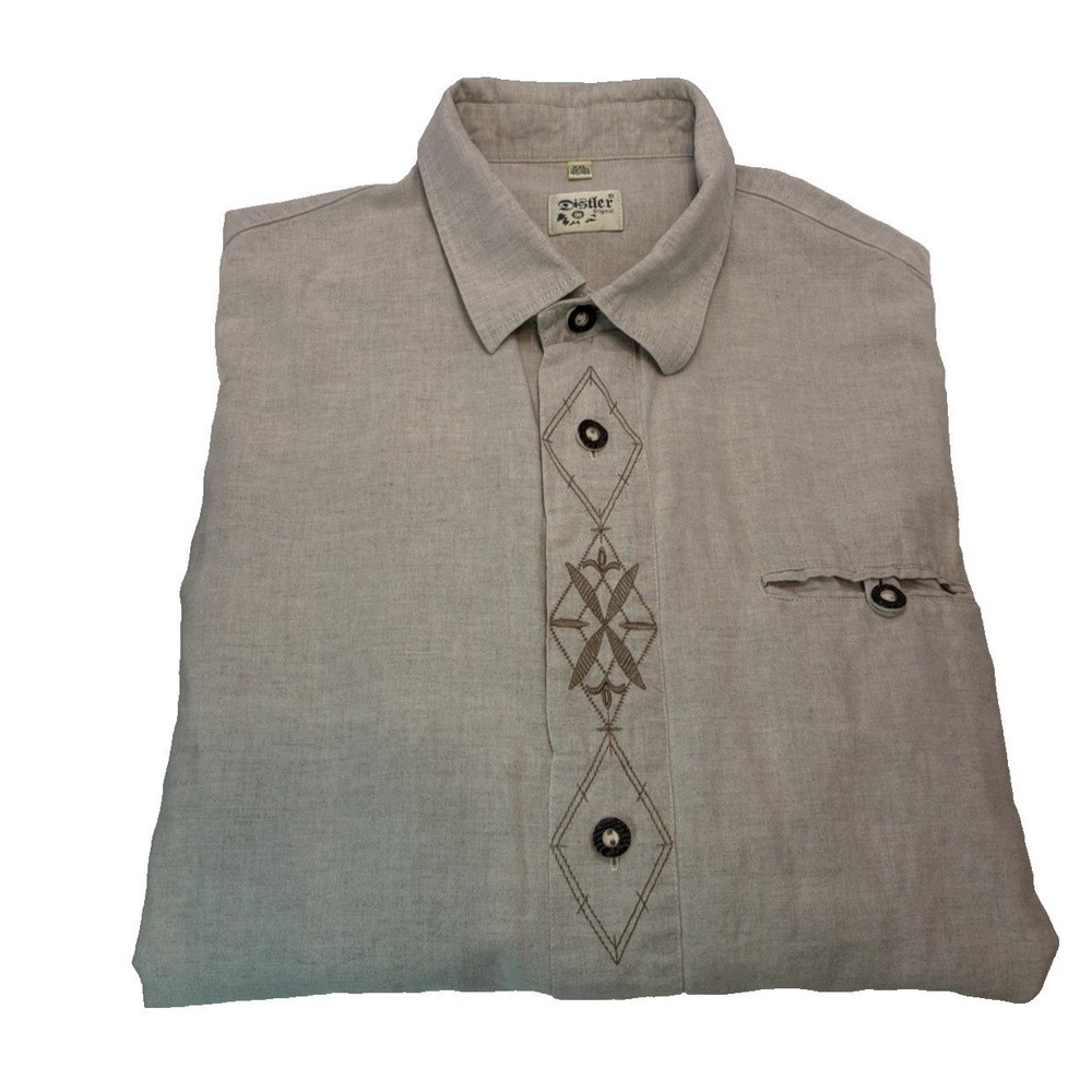 VTG Distler Original Linen Blend Edelweiss Embroidered L/S Shirt Men's 2XL - Picture 16 of 16